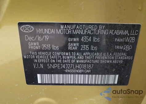 2020 Hyundai Sonata Sel Plus from USA, damaged, VIN 5NPEJ4J27LH018187